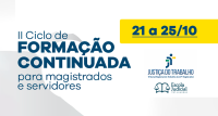 Ilustração em fundo branco e amarelo com a inscrição II Ciclo de Formação Continuada para Magistrados e Servidores