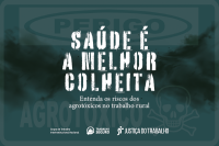 Imagem verde escura; ao centro, o frase Saúde é a melhor colheita escrito em letra branca.