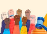 Na foto, o desenho de vários braços com os punhos fechados em diversas cores: preta, branca, rosa, marrom
