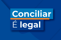 Logo de fundo azul escuro com a franse grande escrita em letras brancas ao centro: Conciliar é legal.