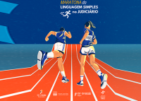 Há uma ilustração que mostra duas pessoas, um homem e uma mulher, correndo lado a lado em uma pista de atletismo de cor laranja. Eles estão em uma pose de corrida, com os braços flexionados e as pernas em movimento.