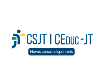 Card de fundo branco com a logo da Justiça do Trabalho. Há letras nas cores azuis e branca.