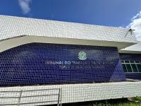 Fachada ddo prédio da VT de União dos Palamres nas cores azul e branca.