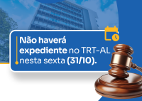 Card de fundo azul. Há letras brancas e um martelo no lado direito.