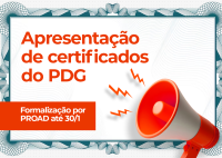 Card e defundo claro com modura azul. Há letras na cor laranja. No canto inferior direito h[a um megafone.