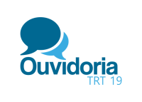 Imagem com fundo branco e, ao centro, o nome ouvidoria trt 19 escrito em letras azuis