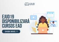 Card  de fundo branco com elementos e letras nas cores azul e amarelo e laranja.