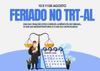 Card metade branco e metade azul. Há letras azuis e pretas. Também há uma balança que simboliza a justiça, um desenho de uma pessoa e um calendário. no centro da imagem, na parte inferior.