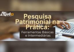 há um card de divulgação do curso Pesquisa Patrimonial na Prática, com um teclado de computdor e a mão de uma pessoa trabalhando